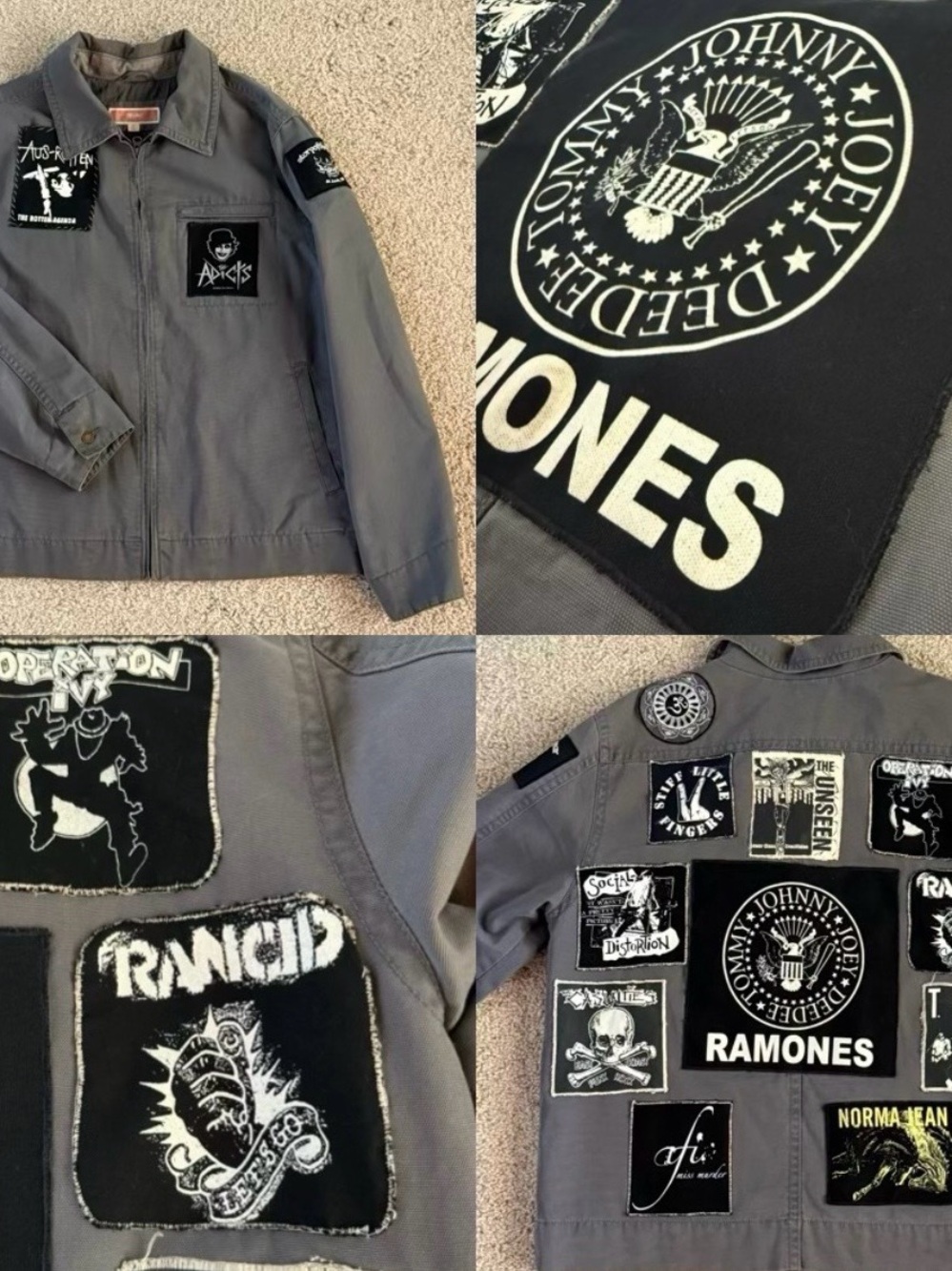 2000s One of a Kind Utility Jacket with Hand-Sewn Punk Band Patches
